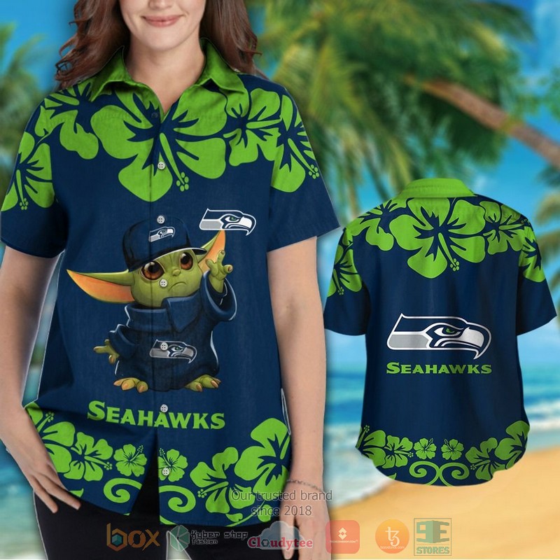 HOT Seattle Seahawks Baby Yoda hawaii shirt, shorts 3 Seattle Seahawks Baby Yoda hawaii shirt shorts 1 2
