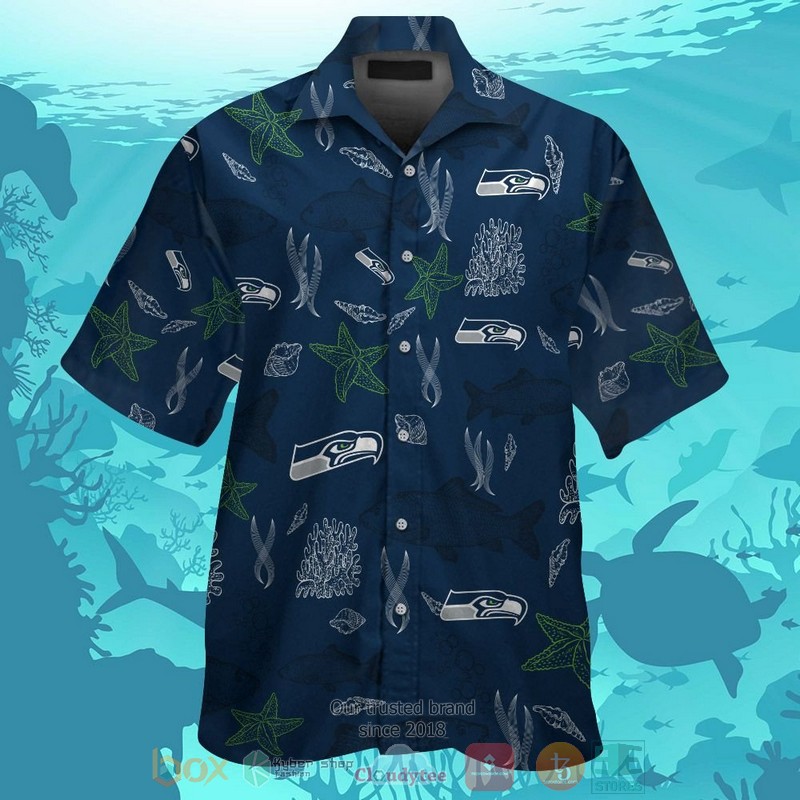 HOT Seattle Seahawks Fish hawaiian shirt and shorts 1 Seattle Seahawks Fish hawaiian shirt and shorts