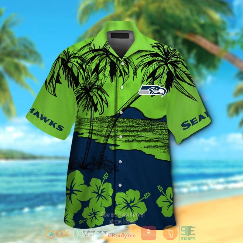 HOT Seattle Seahawks Hibiscus action green hawaiian shirt and shorts 12 Seattle Seahawks Hibiscus action green hawaiian shirt and shorts