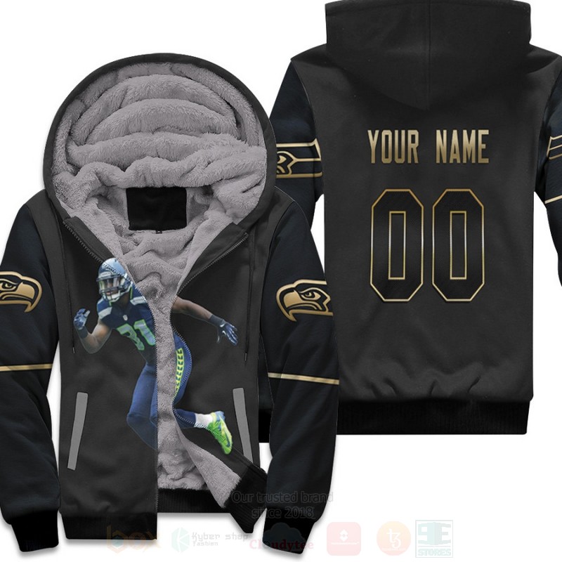 Seattle Seahawks Kam Chancellor 31 Black Golden Personalized 3D Fleece Hoodie