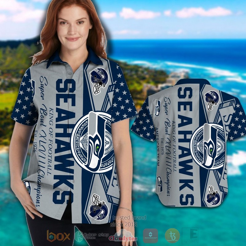 HOT Seattle Seahawks King of Football Super Bowl XLVIII Champions hawaiian shirt and shorts 2 Seattle Seahawks King of Football Super Bowl XLVIII Champions hawaiian shirt and shorts 1