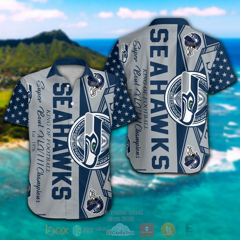 HOT Seattle Seahawks King of Football Super Bowl XLVIII Champions hawaiian shirt and shorts 3 Seattle Seahawks King of Football Super Bowl XLVIII Champions hawaiian shirt and shorts 1 2