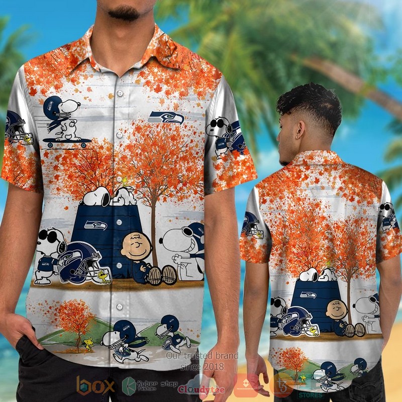 HOT Seattle Seahawks Snoopy Charlie Brown Autumn hawaiian shirt and shorts 2 Seattle Seahawks Snoopy Charlie Brown Autumn hawaiian shirt and shorts 1