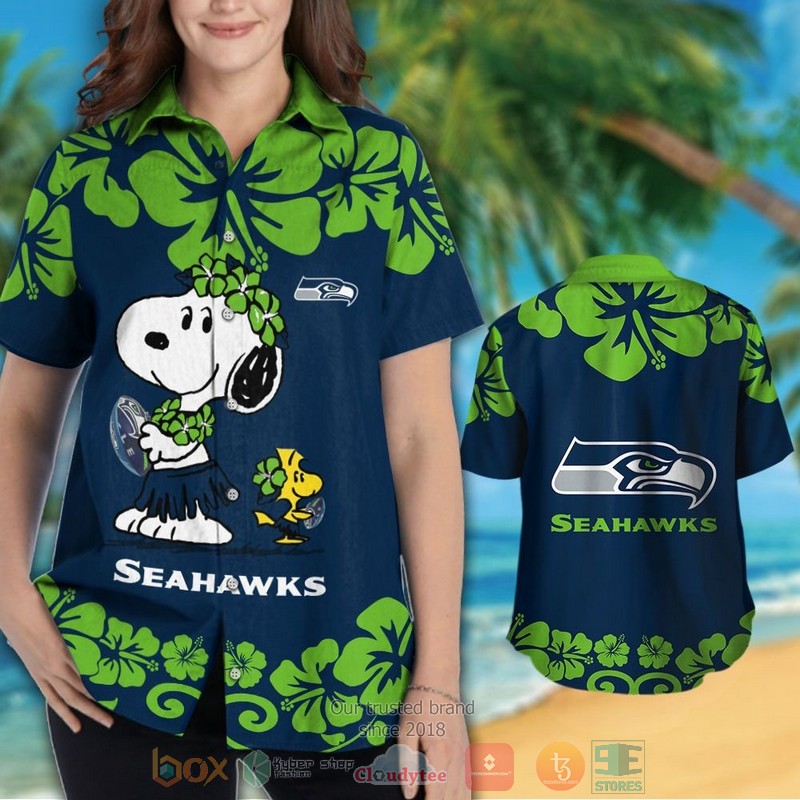 HOT Seattle Seahawks Snoopy Woodstock hawaiian shirt and shorts 3 Seattle Seahawks Snoopy Woodstock hawaiian shirt and shorts 1 2