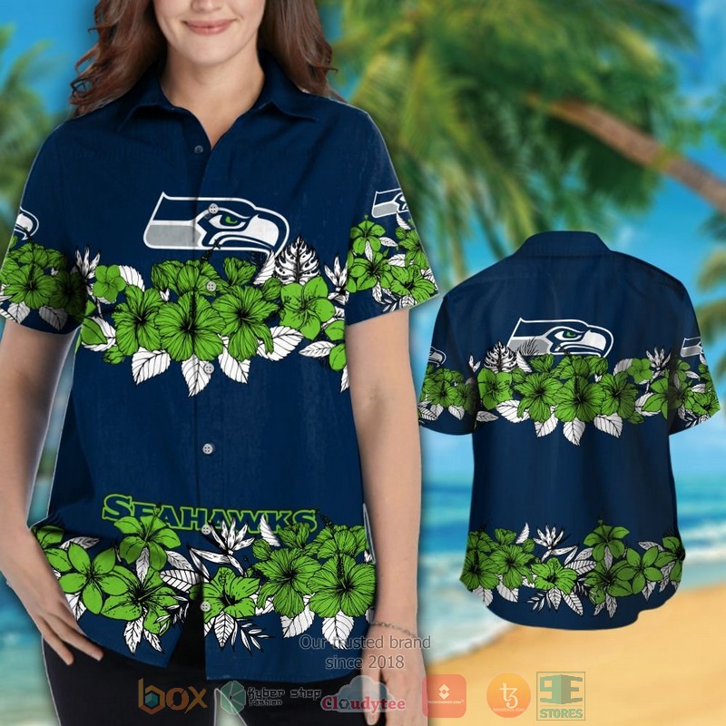 Seattle Seahawks action green tropical plants navy hawaii shirt shorts 1 2