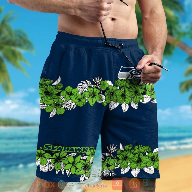 Seattle Seahawks action green tropical plants navy hawaii shirt shorts 1 2 3 4