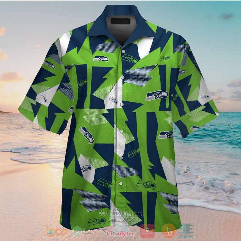 Seattle Seahawks navy action green hawaiian shirt and shorts
