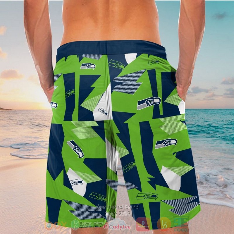 Seattle Seahawks navy action green hawaiian shirt and shorts 1 2 3 4 5
