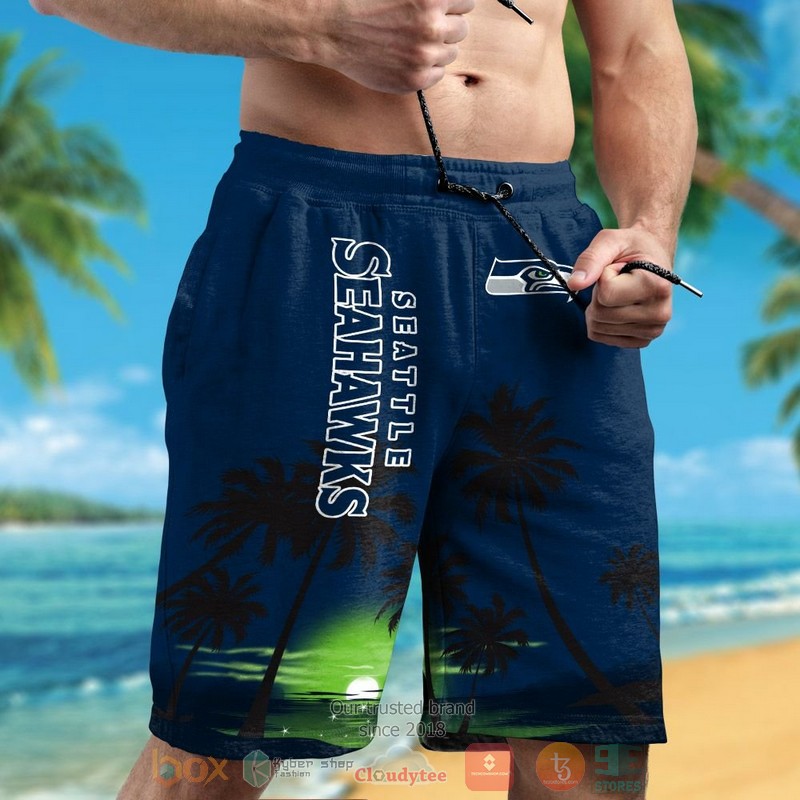 Seattle Seahawks palm trees dark navy hawaii shirt shorts 1 2 3 4