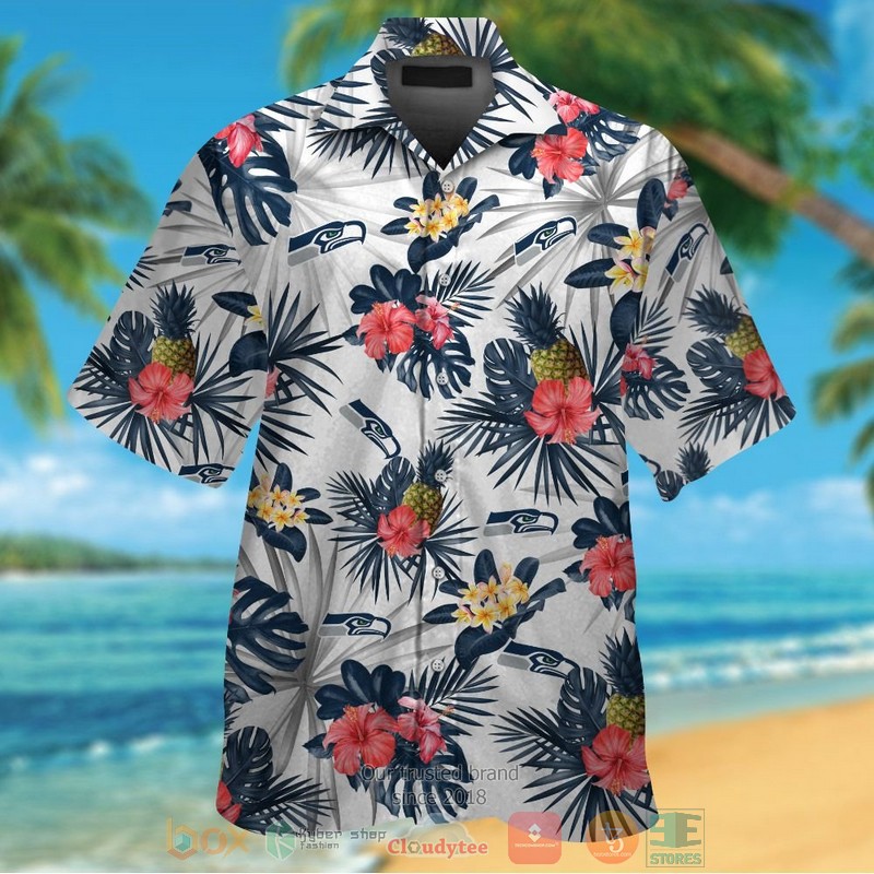 Seattle Seahawks pineapple Hibiscus hawaiian shirt and shorts