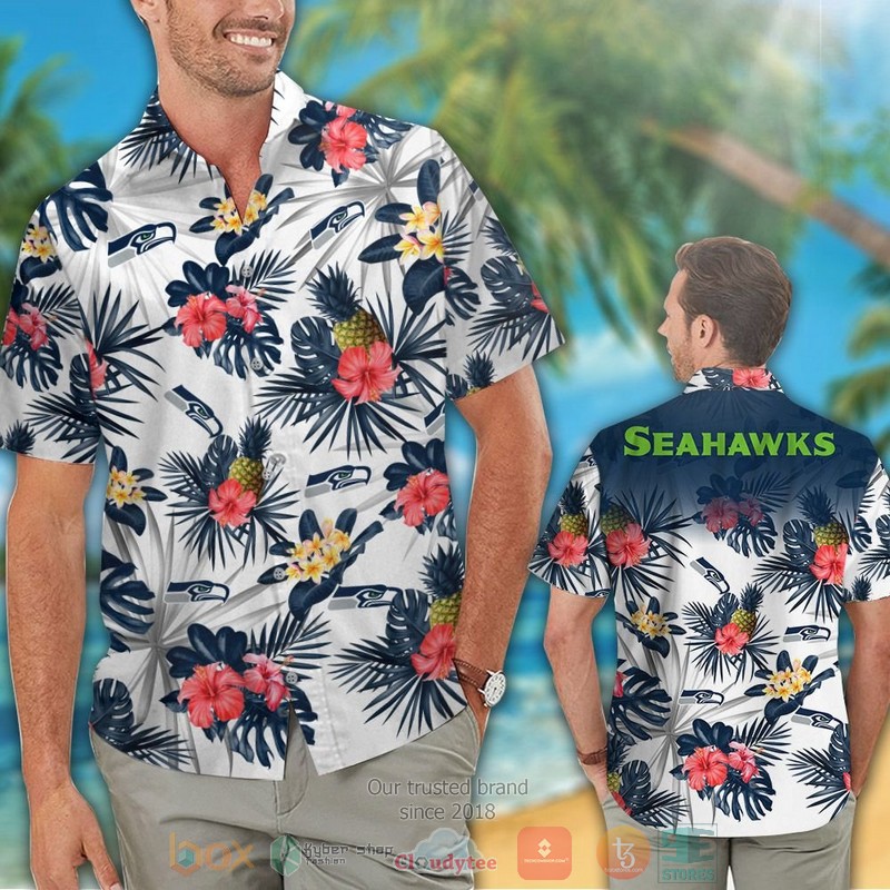 HOT Seattle Seahawks pineapple Hibiscus hawaiian shirt and shorts 2 Seattle Seahawks pineapple Hibiscus hawaiian shirt and shorts 1