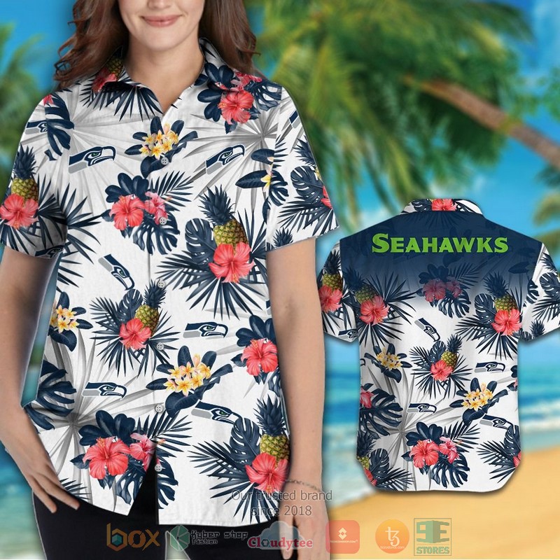 HOT Seattle Seahawks pineapple Hibiscus hawaiian shirt and shorts 3 Seattle Seahawks pineapple Hibiscus hawaiian shirt and shorts 1 2