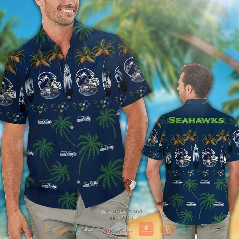 HOT Seattle Seahawks surfboard palm tree hawaiian shirt and shorts 2 Seattle Seahawks surfboard palm tree hawaiian shirt and shorts 1
