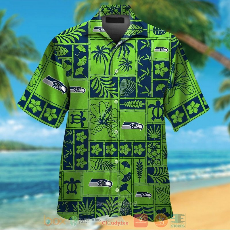 Seattle Seahawks tropical plants action green hawaii shirt shorts