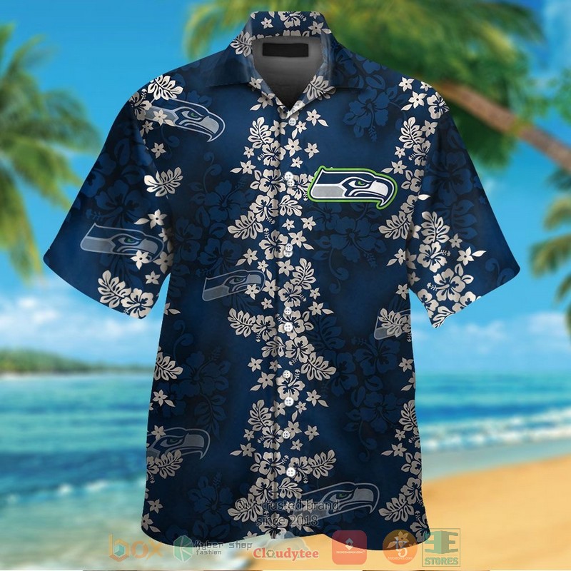 Seattle Seahawks tropical plants navy hawaii shirt shorts