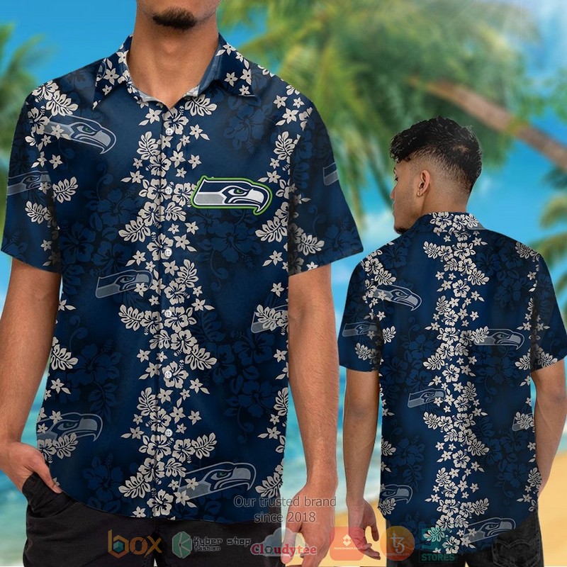 HOT Seattle Seahawks tropical plants navy hawaii shirt, shorts 2 Seattle Seahawks tropical plants navy hawaii shirt shorts 1