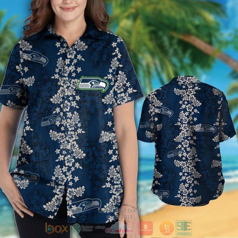HOT Seattle Seahawks tropical plants navy hawaii shirt, shorts 3 Seattle Seahawks tropical plants navy hawaii shirt shorts 1 2