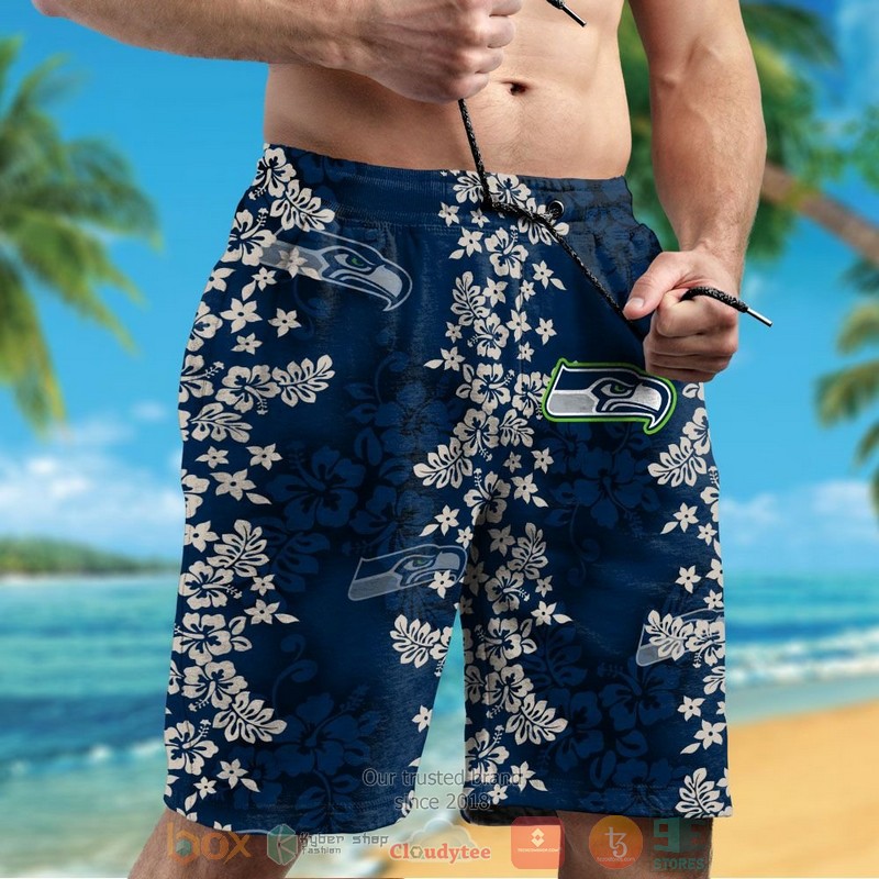 HOT Seattle Seahawks tropical plants navy hawaii shirt, shorts 5 Seattle Seahawks tropical plants navy hawaii shirt shorts 1 2 3 4