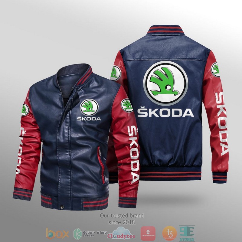 Skoda Car Brand Leather Bomber Jacket 1