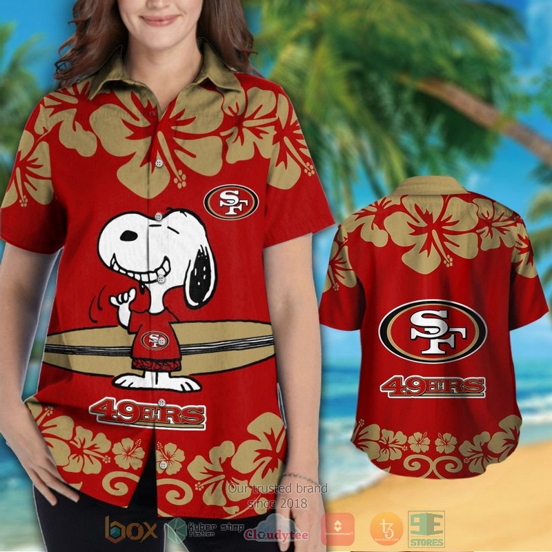 HOT Snoopy San Francisco 49ers hawaiian shirt and shorts 3 Snoopy San Francisco 49ers hawaiian shirt and shorts 1 2