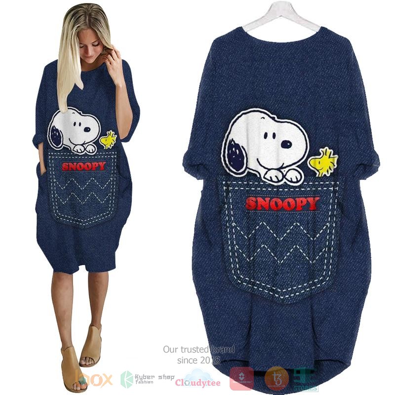 Snoopy and Woodstock denim color Pocket Dress
