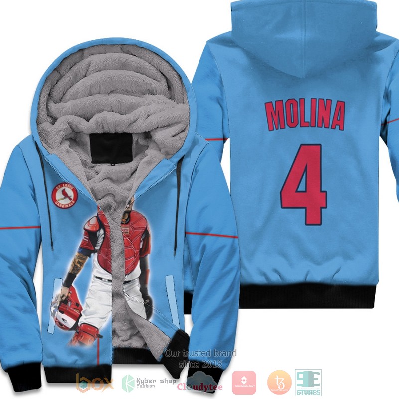 St Louis Cardinals Yadier Molina 4 Light Blue fleece hoodie