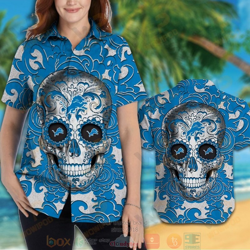 HOT Sugar Skull Detroit Lions hawaiian shirt 3 Sugar Skull Detroit Lions hawaiian shirt 1 2