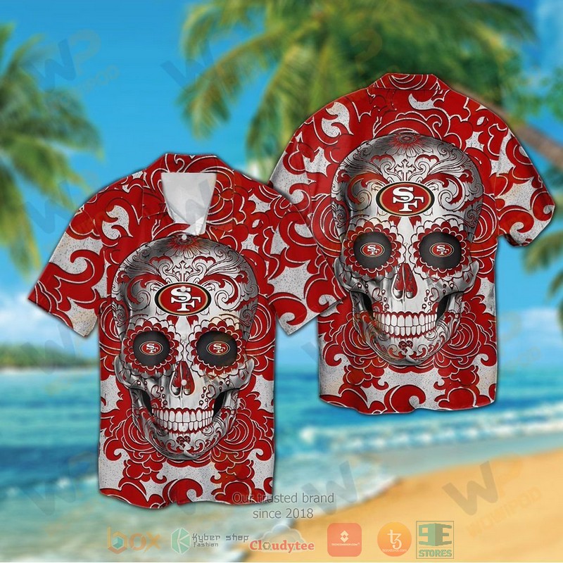 HOT Sugar Skull San Francisco 49ers hawaiian shirt 1 Sugar Skull San Francisco 49ers hawaiian shirt