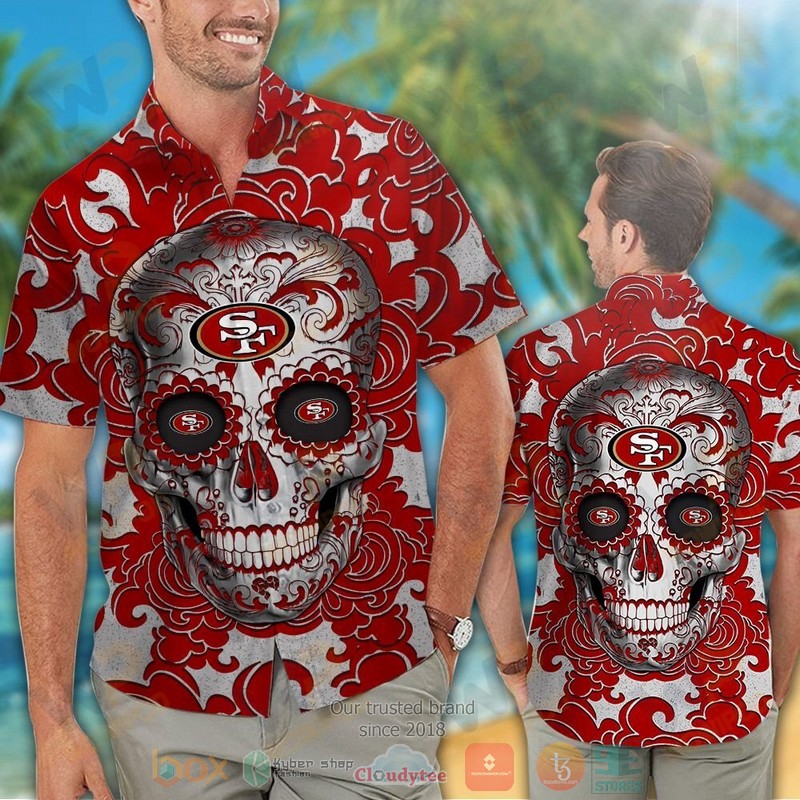 HOT Sugar Skull San Francisco 49ers hawaiian shirt 2 Sugar Skull San Francisco 49ers hawaiian shirt 1