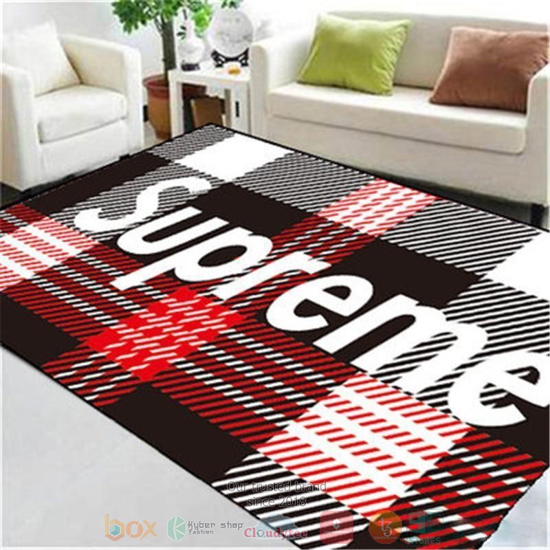 Supreme brand black plaid rug