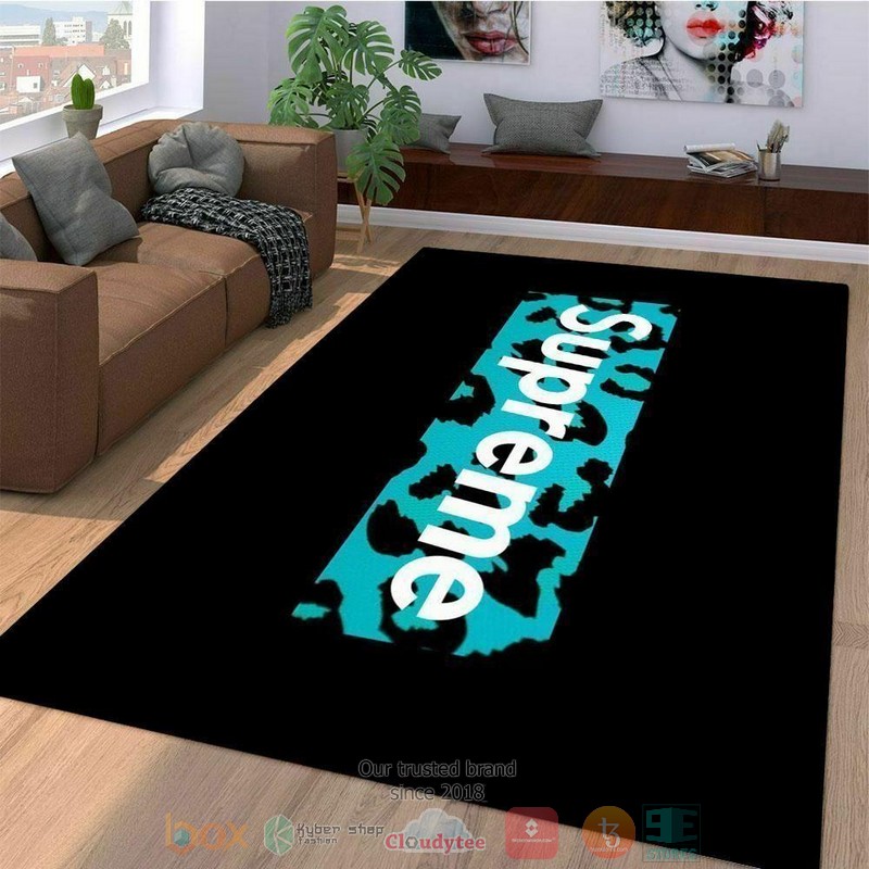 Supreme brand khaki cyan black rug