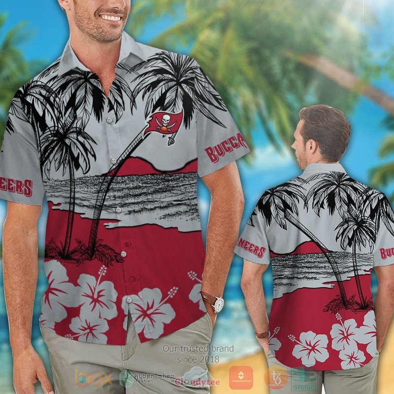 HOT Tampa Bay Buccaneers Hibiscus grey hawaiian shirt and shorts 2 Tampa Bay Buccaneers Hibiscus grey hawaiian shirt and shorts 1
