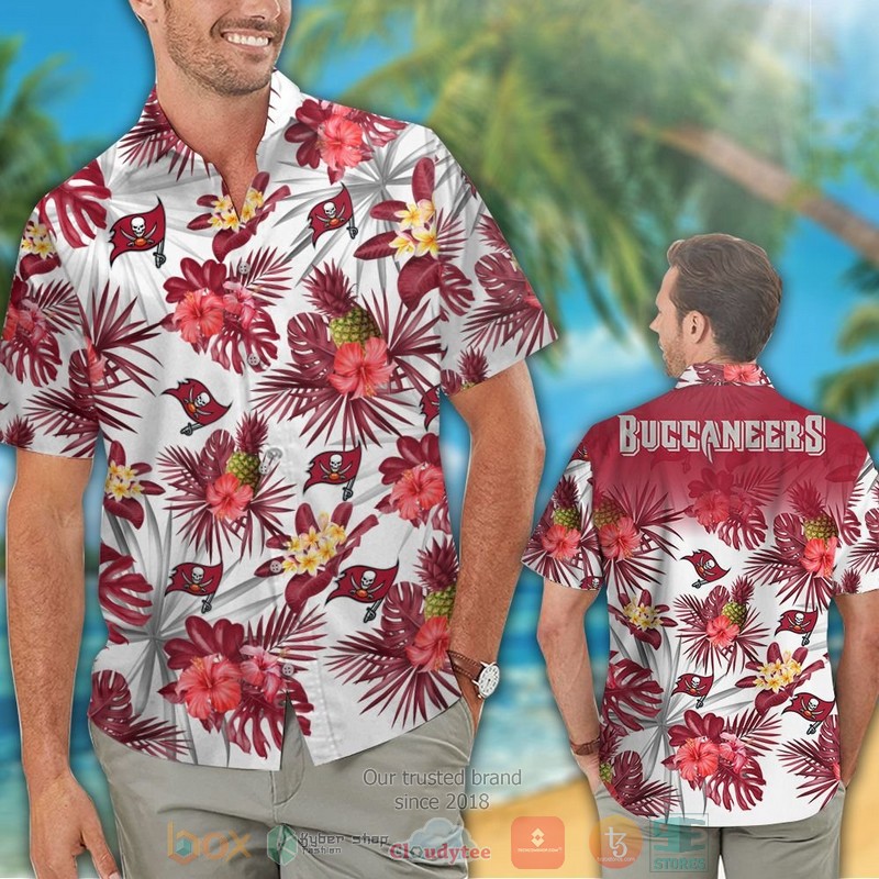 HOT Tampa Bay Buccaneers pineapple Hibiscus hawaiian shirt and shorts 2 Tampa Bay Buccaneers pineapple Hibiscus hawaiian shirt and shorts 1