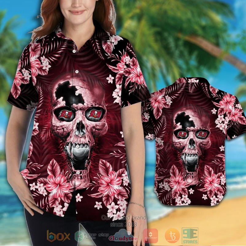 HOT Tampa Bay Buccaneers skull hawaiian shirt and shorts 3 Tampa Bay Buccaneers skull hawaiian shirt and shorts 1 2