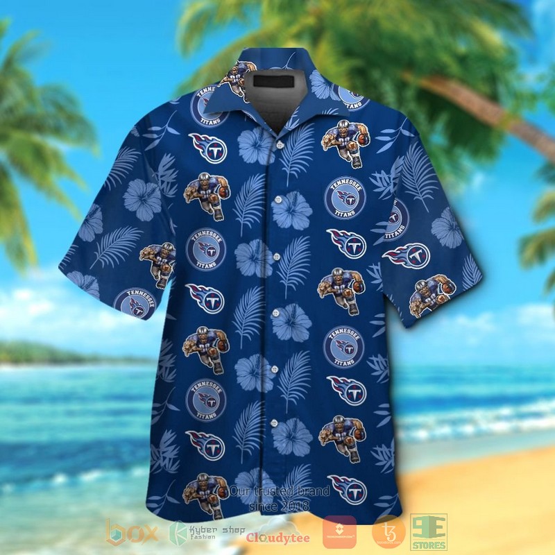 HOT Tennessee Titans logo Hibiscus blue navy hawaii shirt, shorts 12 Tennessee Titans logo Hibiscus blue navy hawaii shirt shorts