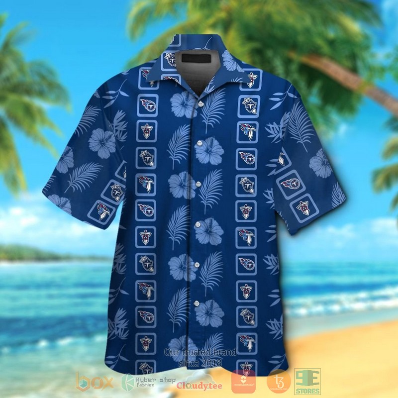 Tennessee Titans logo blue Hibiscus navy hawaiian shirt and shorts