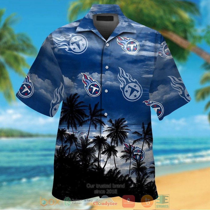 HOT Tennessee Titans palm tree blue black hawaiian shirt and shorts 1 Tennessee Titans palm tree blue black hawaiian shirt and shorts