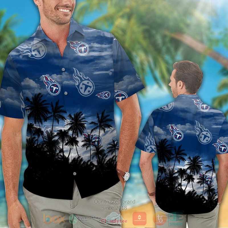 HOT Tennessee Titans palm tree blue black hawaiian shirt and shorts 2 Tennessee Titans palm tree blue black hawaiian shirt and shorts 1
