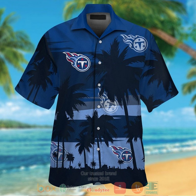 Tennessee Titans palm tree dark navy hawaiian shirt and shorts
