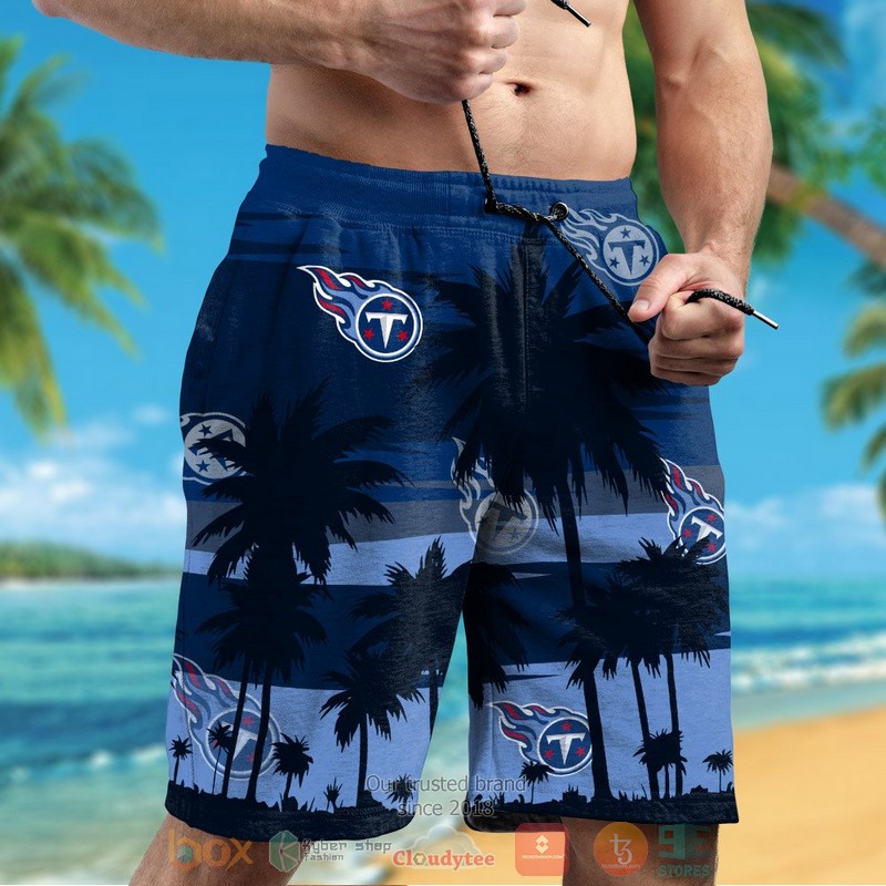 Tennessee Titans palm tree dark navy hawaiian shirt and shorts 1 2 3 4
