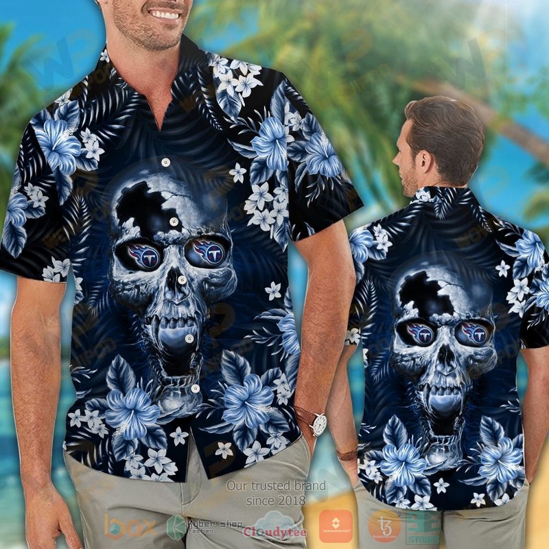 HOT Tennessee Titans skull hawaiian shirt and shorts 2 Tennessee Titans skull hawaiian shirt and shorts 1