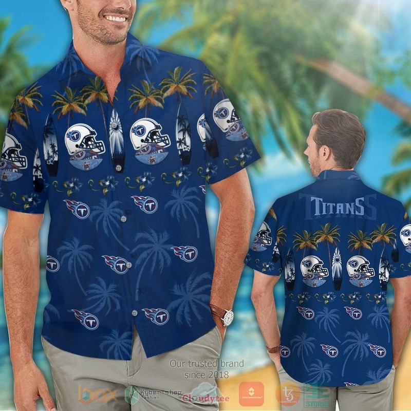 HOT Tennessee Titans surfboard palm tree hawaiian shirt and shorts 2 Tennessee Titans surfboard palm tree hawaiian shirt and shorts 1