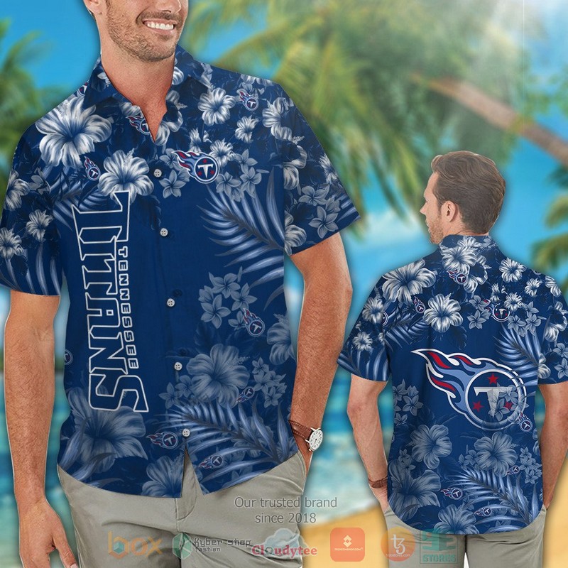 HOT Tennessee Titans tropical plants Hibiscus blue hawaiian shirt and shorts 2 Tennessee Titans tropical plants Hibiscus blue hawaiian shirt and shorts 1