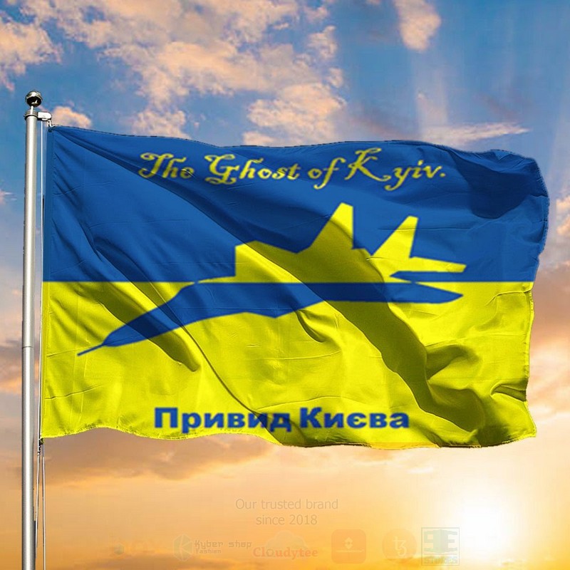 The Ghost Of Kyiv Ukrainian Flag I Stand With Ukraine Banner Support Ukraine Flag