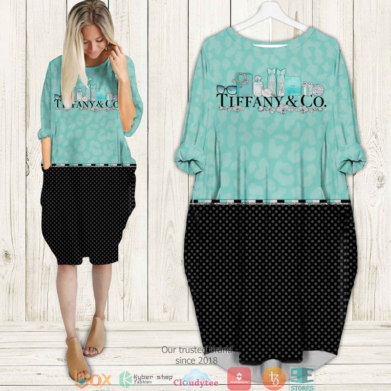 Tiffany and Co fashion icon pattern black blue Batwing Pocket Dress