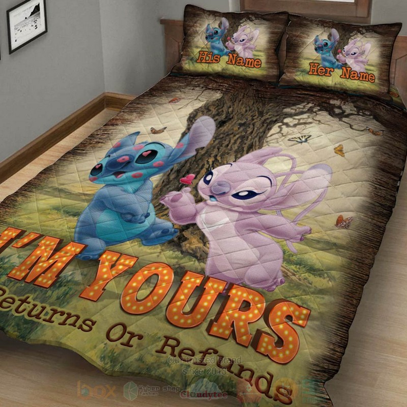 Stitch and Angel Im Yours No Returns Or Refunds Custom Name Bedding Set 1 2 3