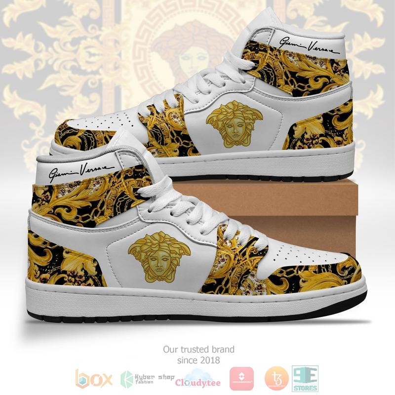 Versace Barocco yellow white air jordan 1 high shoes