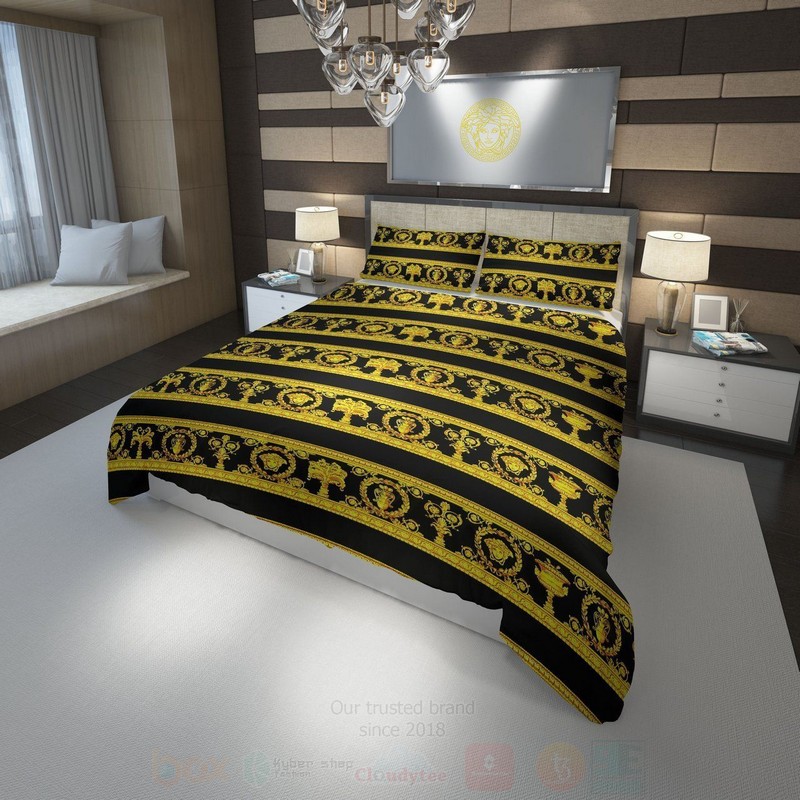 Versace Black Yellow Luxury Brand Bedding Set