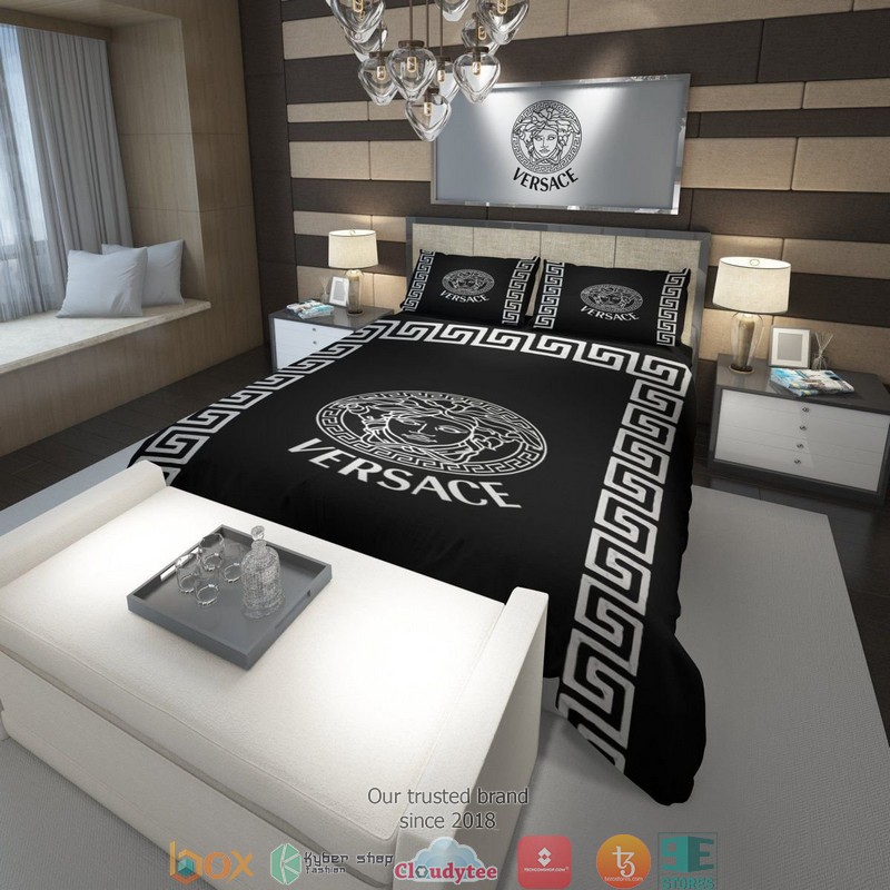 Versace Black White pattern border Quilt Bedding Set