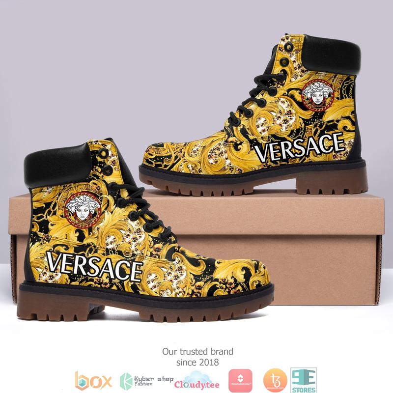 Versace Gold flower pattern Timberland Boots